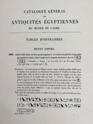 Tables d'offrandes. Vol. I: Texte. Vol. II: Planches. Complete set. (Catalogue Général du Musée du Caire, Nos 23001-23256)[newline]C0036b-09.jpeg