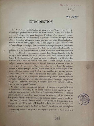 Papyrus grecs d'époque byzantine. Tome I, fasc. 1 & 2 (Catalogue Général du Musée du Caire, Nos 67001-67089 & 67089-67124) Tome II, fasc. 1, 2 & 3 (Catalogue Général du Musée du Caire, Nos 67125-67150 & 67151-67187 & Nos 67188-67278) Tome III. (Catalogue Général du Musée du Caire, Nos 67279-67359) (complete set)
