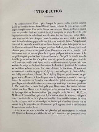 Papyrus grecs d'époque byzantine. Tome I, fasc. 1 & 2 (Catalogue Général du Musée du Caire, Nos 67001-67089 & 67089-67124) Tome II, fasc. 1, 2 & 3 (Catalogue Général du Musée du Caire, Nos 67125-67150 & 67151-67187 & Nos 67188-67278) Tome III. (Catalogue Général du Musée du Caire, Nos 67279-67359) (complete set)