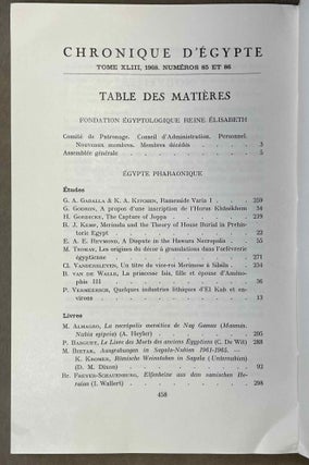 Chronique d'Egypte. Tome XLIII. N°85 et 86. Janvier et juillet 1968