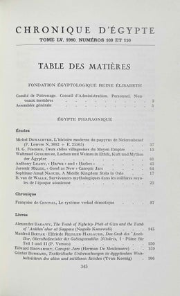 Chronique d'Egypte. Tome LV. N°109 et 110. Janvier et juillet 1980