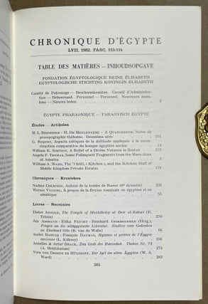 Chronique d'Egypte. Tome LVII. N°113 et 114. Janvier et juillet 1982