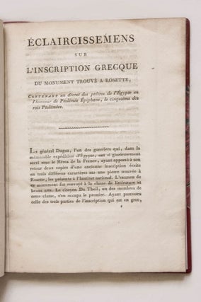 Eclaircissements sur l'inscription grecque du monument trouvé à Rosette