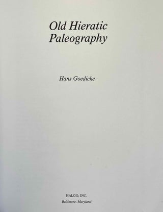 Old hieratic paleography