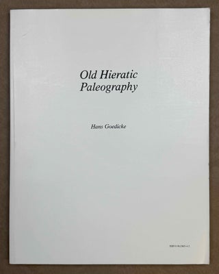 Item #M0081f Old hieratic paleography. GOEDICKE Hans