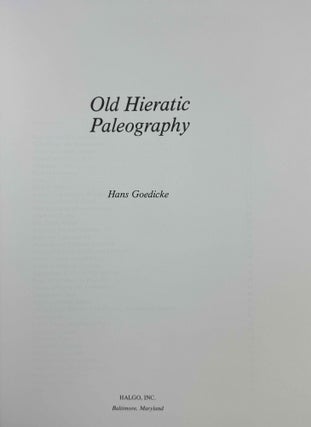 Old hieratic paleography