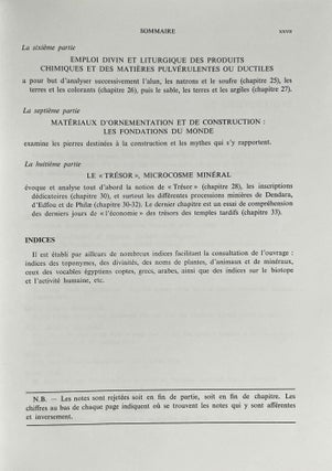 L'univers minéral dans la pensée égyptienne. Tome I: Le monde des déserts, des mines et des carrières. L'offrande des métaux et des pierres et le remplissage de l'Oeil-Oudjat. Les divinités de l'univers minéral dans la mentalité et la religion des Anciens Egyptiens. Tome II: Les minerais, les métaux, les minéraux et les produits chimiques, les trésors et les défilés de contrées minières: leur intégration dans la marche de l'univers et l'entretien de la vie divine (complete set)