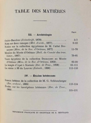 Oeuvres diverses. Tomes I & II,1 (all published). Comprenant les œuvres des égyptologues français dispersées dans divers recueils et qui n'ont pas encore été réunies jusqu'à ce jour[newline]M0102a-22.jpg