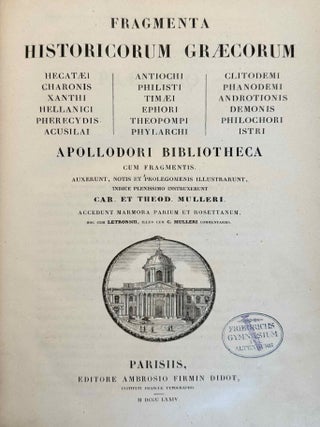 Fragmenta Historicorum Graecorum. Vol. I-V. Apollodori bibliotheca, [with:] Letronne, Inscription Grecque de Rosette, in vol. I. and Langlois, Collection des historiens anciens et modernes de l'Arm&eacute;nie, in vol. V. (complete set)