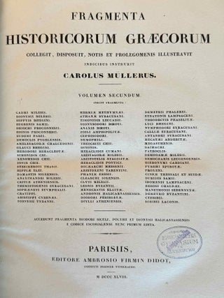 Fragmenta Historicorum Graecorum. Vol. I-V. Apollodori bibliotheca, [with:] Letronne, Inscription Grecque de Rosette, in vol. I. and Langlois, Collection des historiens anciens et modernes de l'Arm&eacute;nie, in vol. V. (complete set)