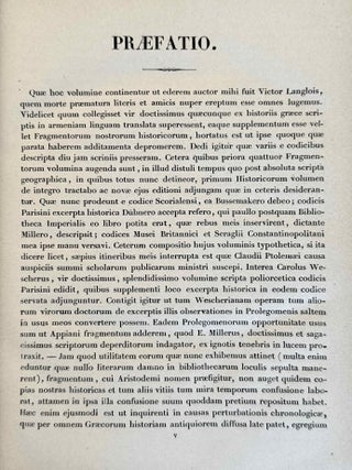 Fragmenta Historicorum Graecorum. Vol. I-V. Apollodori bibliotheca, [with:] Letronne, Inscription Grecque de Rosette, in vol. I. and Langlois, Collection des historiens anciens et modernes de l'Arm&eacute;nie, in vol. V. (complete set)