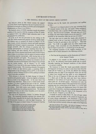 The Edwin Smith surgical papyri. Vol. I: Hieroglyphic Transliteration, Translation and Commentary. Vol. II: Facsimile Plates and Line for Line Hieroglyphic Transliteration (complete set)