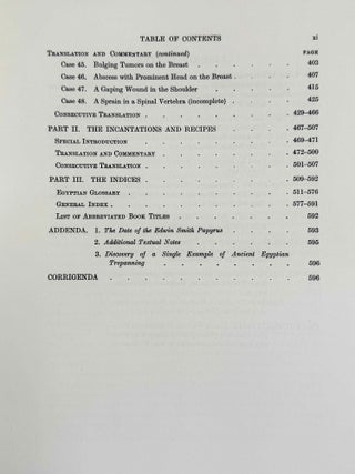 The Edwin Smith surgical papyri. Vol. I: Hieroglyphic Transliteration, Translation and Commentary. Vol. II: Facsimile Plates and Line for Line Hieroglyphic Transliteration (complete set)