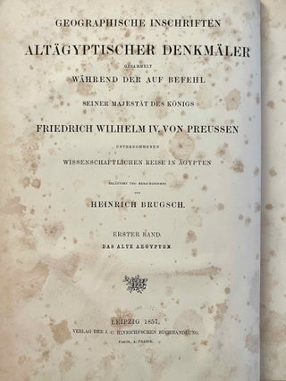 Die geographischen Inschriften Altägyptischen Denkmäler. Band I: Die Geographie des Alten Ägypten. Band II: Die Geographie der Nachbarländer Ägyptens. Band III: Die Geographie der Ägypter aus den Zeiten der Ptolemäer und Römer (complete set). Nach den altägyptischen Denkmälern. Zum ersten Male zusammengestellt und verglichen mit den geographischen Angaben der heiligen Schrift und der griechischen, römischen, koptischen und arabischen Schriftsteller.