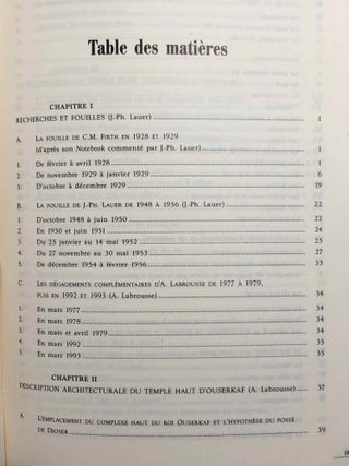 Les complexes funéraires d'Ouserkaf et de Neferhetepes. Tome I: Texte. Tome II: Planches (complete set)
