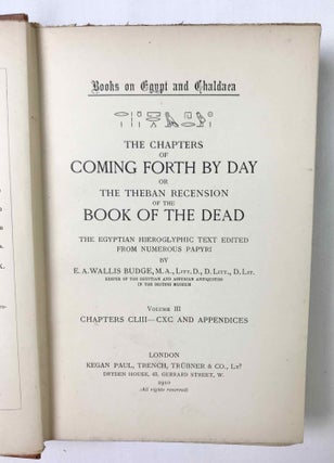The Chapters of Coming Forth by Day. Or the Theban Recension of the Book of the Dead. The Egyptian Hieroglyphic Text edited from Numerous Papyri. Vol. I: Chapters I-LXIV. Vol. II: Chapters LXV-CLII. Vol. III: Chapters CLIII-CXC and Appendices (complete set)[newline]M0278d-12.jpeg