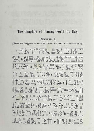 The Chapters of Coming Forth by Day. Or the Theban Recension of the Book of the Dead. The Egyptian Hieroglyphic Text edited from Numerous Papyri. Vol. I: Chapters I-LXIV. Vol. II: Chapters LXV-CLII. Vol. III: Chapters CLIII-CXC and Appendices (complete set)[newline]M0278f-04.jpeg