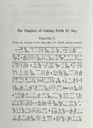 The Chapters of Coming Forth by Day. Or the Theban Recension of the Book of the Dead. The Egyptian Hieroglyphic Text edited from Numerous Papyri. Vol. I: Chapters I-LXIV. Vol. II: Chapters LXV-CLII. Vol. III: Chapters CLIII-CXC and Appendices (complete set)