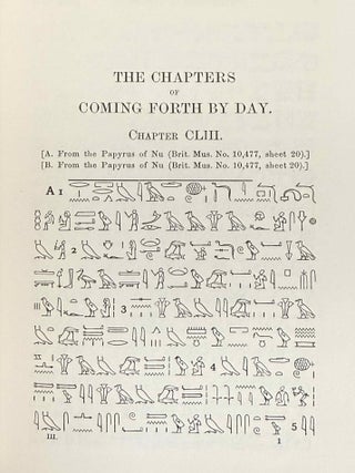 The Chapters of Coming Forth by Day. Or the Theban Recension of the Book of the Dead. The Egyptian Hieroglyphic Text edited from Numerous Papyri. Vol. I: Chapters I-LXIV. Vol. II: Chapters LXV-CLII. Vol. III: Chapters CLIII-CXC and Appendices (complete set)[newline]M0278g-09.jpeg