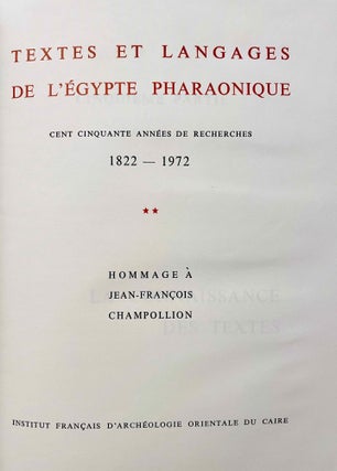 Hommage à J.F. Champollion - Textes et langages de l'Egypte pharaonique. Cent cinquante années de recherches. Tomes I, II & III (complete set)[newline]M0349e-08.jpeg
