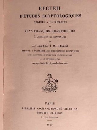 Recueil d'études égyptologiques dédiées à la mémoire de Jean-François Champollion à l'occasion du centenaire de la lettre à M. Dacier[newline]M0361a-02.jpg