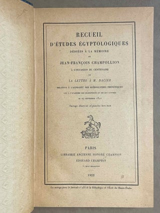Recueil d'&eacute;tudes &eacute;gyptologiques d&eacute;di&eacute;es &agrave; la m&eacute;moire de Jean-Fran&ccedil;ois Champollion &agrave; l'occasion du centenaire de la lettre &agrave; M. Dacier[newline]M0361c-03.jpeg
