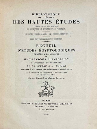Recueil d'&eacute;tudes &eacute;gyptologiques d&eacute;di&eacute;es &agrave; la m&eacute;moire de Jean-Fran&ccedil;ois Champollion &agrave; l'occasion du centenaire de la lettre &agrave; M. Dacier[newline]M0361c-05.jpeg