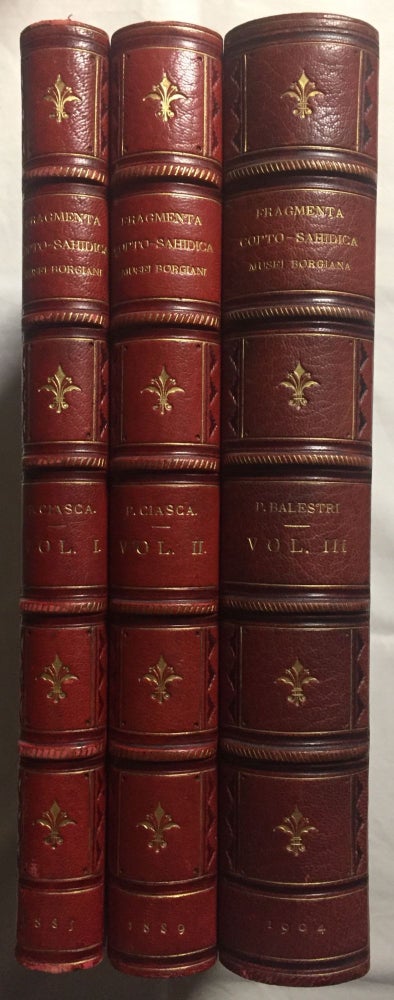 Item #M0370 Sacrorum biblicorum fragmenta copto-sahidica musei borgiani. Vol. I, II & III (complete set). CIASCA Agostino - BALESTRI P. J.[newline]M0370.jpg