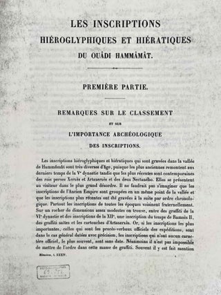 Les inscriptions hi&eacute;roglyphiques et hi&eacute;ratiques du Ou&acirc;di Hamm&acirc;m&acirc;t. Fasc. 1: texte et Fasc. 2: Planches (complete set). XEROX.[newline]M0380f-05.jpeg