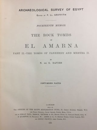 The rock tombs of Tell el-Amarna. Complete set of 6 volumes in the FIRST EDITION. Part I: The Tomb of Meryra.[newline]M0410-12.jpg
