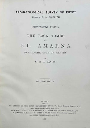 The rock tombs of Tell el-Amarna. Complete set of 6 volumes. Part I: The Tomb of Meryra. Part II: The Tombs of Panehesy and Meryra II. Part III: The Tombs of Huya and Ahmes. Part IV: Tombs of Penthu, Mahu, and Others. Part V: Smaller Tombs and Boundary Stelae. Part VI: Tombs of Parennefer, Tutu, and Aÿ (complete set)[newline]M0410e-03.jpeg