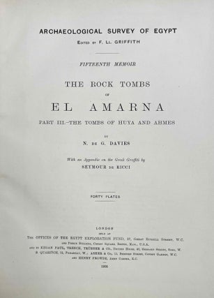 The rock tombs of Tell el-Amarna. Complete set of 6 volumes. Part I: The Tomb of Meryra. Part II: The Tombs of Panehesy and Meryra II. Part III: The Tombs of Huya and Ahmes. Part IV: Tombs of Penthu, Mahu, and Others. Part V: Smaller Tombs and Boundary Stelae. Part VI: Tombs of Parennefer, Tutu, and Aÿ (complete set)[newline]M0410e-23.jpeg