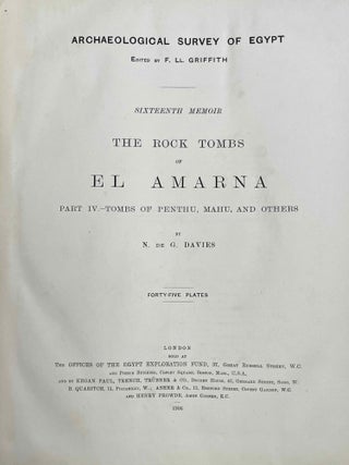 The rock tombs of Tell el-Amarna. Complete set of 6 volumes. Part I: The Tomb of Meryra. Part II: The Tombs of Panehesy and Meryra II. Part III: The Tombs of Huya and Ahmes. Part IV: Tombs of Penthu, Mahu, and Others. Part V: Smaller Tombs and Boundary Stelae. Part VI: Tombs of Parennefer, Tutu, and Aÿ (complete set)[newline]M0410e-30.jpeg