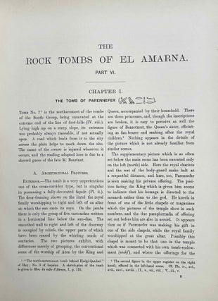 The rock tombs of Tell el-Amarna. Complete set of 6 volumes. Part I: The Tomb of Meryra. Part II: The Tombs of Panehesy and Meryra II. Part III: The Tombs of Huya and Ahmes. Part IV: Tombs of Penthu, Mahu, and Others. Part V: Smaller Tombs and Boundary Stelae. Part VI: Tombs of Parennefer, Tutu, and Aÿ (complete set)[newline]M0410e-58.jpeg