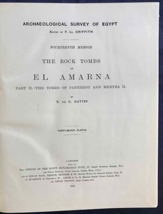The rock tombs of Tell el-Amarna. Complete set of 6 volumes. Part I: The Tomb of Meryra. Part II: The Tombs of Panehesy and Meryra II. Part III: The Tombs of Huya and Ahmes. Part IV: Tombs of Penthu, Mahu, and Others. Part V: Smaller Tombs and Boundary Stelae. Part VI: Tombs of Parennefer, Tutu, and Aÿ (complete set)[newline]M0410h-11.jpg