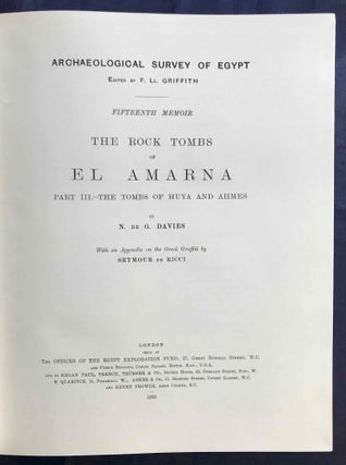 The rock tombs of Tell el-Amarna. Complete set of 6 volumes. Part I: The Tomb of Meryra. Part II: The Tombs of Panehesy and Meryra II. Part III: The Tombs of Huya and Ahmes. Part IV: Tombs of Penthu, Mahu, and Others. Part V: Smaller Tombs and Boundary Stelae. Part VI: Tombs of Parennefer, Tutu, and Aÿ (complete set)[newline]M0410h-17.jpg