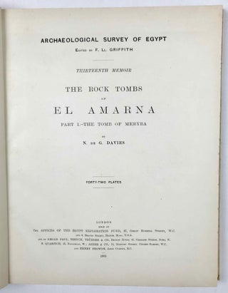 The rock tombs of Tell el-Amarna. Complete set of 6 volumes. Part I: The Tomb of Meryra. Part II: The Tombs of Panehesy and Meryra II. Part III: The Tombs of Huya and Ahmes. Part IV: Tombs of Penthu, Mahu, and Others. Part V: Smaller Tombs and Boundary Stelae. Part VI: Tombs of Parennefer, Tutu, and Aÿ (complete set)[newline]M0410m-05.jpeg