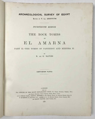 The rock tombs of Tell el-Amarna. Complete set of 6 volumes. Part I: The Tomb of Meryra. Part II: The Tombs of Panehesy and Meryra II. Part III: The Tombs of Huya and Ahmes. Part IV: Tombs of Penthu, Mahu, and Others. Part V: Smaller Tombs and Boundary Stelae. Part VI: Tombs of Parennefer, Tutu, and Aÿ (complete set)[newline]M0410m-15.jpeg