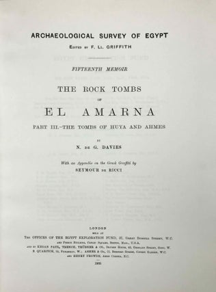 The rock tombs of Tell el-Amarna. Complete set of 6 volumes. Part I: The Tomb of Meryra. Part II: The Tombs of Panehesy and Meryra II. Part III: The Tombs of Huya and Ahmes. Part IV: Tombs of Penthu, Mahu, and Others. Part V: Smaller Tombs and Boundary Stelae. Part VI: Tombs of Parennefer, Tutu, and Aÿ (complete set)[newline]M0410m-27.jpeg