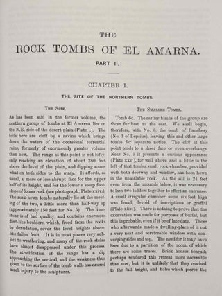 The rock tombs of Tell el-Amarna. Complete set of 6 volumes. Part I: The Tomb of Meryra. Part II: The Tombs of Panehesy and Meryra II. Part III: The Tombs of Huya and Ahmes. Part IV: Tombs of Penthu, Mahu, and Others. Part V: Smaller Tombs and Boundary Stelae. Part VI: Tombs of Parennefer, Tutu, and A&yuml; (complete set of 6 parts in 3 volumes, 2004 reedition)[newline]M0410n-13.jpeg