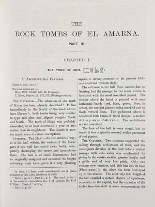 The rock tombs of Tell el-Amarna. Complete set of 6 volumes. Part I: The Tomb of Meryra. Part II: The Tombs of Panehesy and Meryra II. Part III: The Tombs of Huya and Ahmes. Part IV: Tombs of Penthu, Mahu, and Others. Part V: Smaller Tombs and Boundary Stelae. Part VI: Tombs of Parennefer, Tutu, and A&yuml; (complete set of 6 parts in 3 volumes, 2004 reedition)[newline]M0410n-21.jpeg
