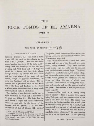 The rock tombs of Tell el-Amarna. Complete set of 6 volumes. Part I: The Tomb of Meryra. Part II: The Tombs of Panehesy and Meryra II. Part III: The Tombs of Huya and Ahmes. Part IV: Tombs of Penthu, Mahu, and Others. Part V: Smaller Tombs and Boundary Stelae. Part VI: Tombs of Parennefer, Tutu, and A&yuml; (complete set of 6 parts in 3 volumes, 2004 reedition)[newline]M0410n-26.jpeg