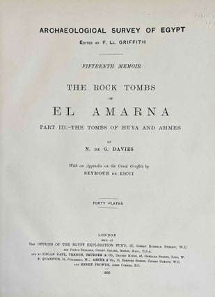 The rock tombs of Tell el-Amarna. Complete set of 6 volumes. Part I: The Tomb of Meryra. Part II: The Tombs of Panehesy and Meryra II. Part III: The Tombs of Huya and Ahmes. Part IV: Tombs of Penthu, Mahu, and Others. Part V: Smaller Tombs and Boundary Stelae. Part VI: Tombs of Parennefer, Tutu, and Aÿ (complete set)[newline]M0410u-18.jpeg