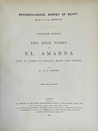 The rock tombs of Tell el-Amarna. Complete set of 6 volumes. Part I: The Tomb of Meryra. Part II: The Tombs of Panehesy and Meryra II. Part III: The Tombs of Huya and Ahmes. Part IV: Tombs of Penthu, Mahu, and Others. Part V: Smaller Tombs and Boundary Stelae. Part VI: Tombs of Parennefer, Tutu, and Aÿ (complete set)[newline]M0410u-25.jpeg