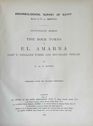 The rock tombs of Tell el-Amarna. Complete set of 6 volumes. Part I: The Tomb of Meryra. Part II: The Tombs of Panehesy and Meryra II. Part III: The Tombs of Huya and Ahmes. Part IV: Tombs of Penthu, Mahu, and Others. Part V: Smaller Tombs and Boundary Stelae. Part VI: Tombs of Parennefer, Tutu, and Aÿ (complete set)[newline]M0410u-34.jpeg