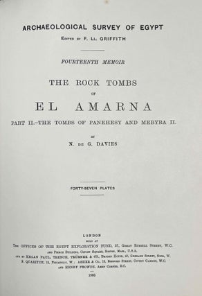 The rock tombs of Tell el-Amarna. Complete set of 6 volumes. Part I: The Tomb of Meryra. Part II: The Tombs of Panehesy and Meryra II. Part III: The Tombs of Huya and Ahmes. Part IV: Tombs of Penthu, Mahu, and Others. Part V: Smaller Tombs and Boundary Stelae. Part VI: Tombs of Parennefer, Tutu, and Aÿ (complete set)[newline]M0410v-09.jpeg