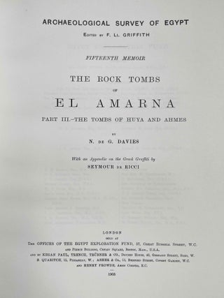 The rock tombs of Tell el-Amarna. Complete set of 6 volumes. Part I: The Tomb of Meryra. Part II: The Tombs of Panehesy and Meryra II. Part III: The Tombs of Huya and Ahmes. Part IV: Tombs of Penthu, Mahu, and Others. Part V: Smaller Tombs and Boundary Stelae. Part VI: Tombs of Parennefer, Tutu, and Aÿ (complete set)[newline]M0410v-18.jpeg