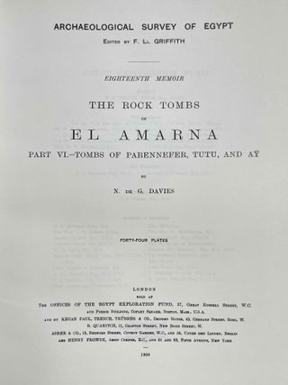 The rock tombs of Tell el-Amarna. Complete set of 6 volumes. Part I: The Tomb of Meryra. Part II: The Tombs of Panehesy and Meryra II. Part III: The Tombs of Huya and Ahmes. Part IV: Tombs of Penthu, Mahu, and Others. Part V: Smaller Tombs and Boundary Stelae. Part VI: Tombs of Parennefer, Tutu, and Aÿ (complete set)[newline]M0410v-46.jpeg