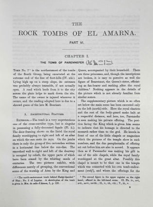 The rock tombs of Tell el-Amarna. Complete set of 6 volumes. Part I: The Tomb of Meryra. Part II: The Tombs of Panehesy and Meryra II. Part III: The Tombs of Huya and Ahmes. Part IV: Tombs of Penthu, Mahu, and Others. Part V: Smaller Tombs and Boundary Stelae. Part VI: Tombs of Parennefer, Tutu, and Aÿ (complete set)[newline]M0410v-48.jpeg