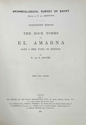 The rock tombs of Tell el-Amarna. Complete set of 6 volumes in the FIRST EDITION. Part I: The Tomb of Meryra. Part II: The Tombs of Panehesy and Meryra II. Part III: The Tombs of Huya and Ahmes. Part IV: Tombs of Penthu, Mahu, and Others. Part V: Smaller Tombs and Boundary Stelae. Part VI: Tombs of Parennefer, Tutu, and Aÿ (complete set)[newline]M0410w-02.jpeg